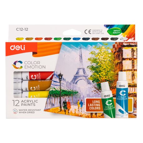 Deli Acrylic Paint Set, 12 Colors x 12ml Tubes, for Art and Craft Projects Image