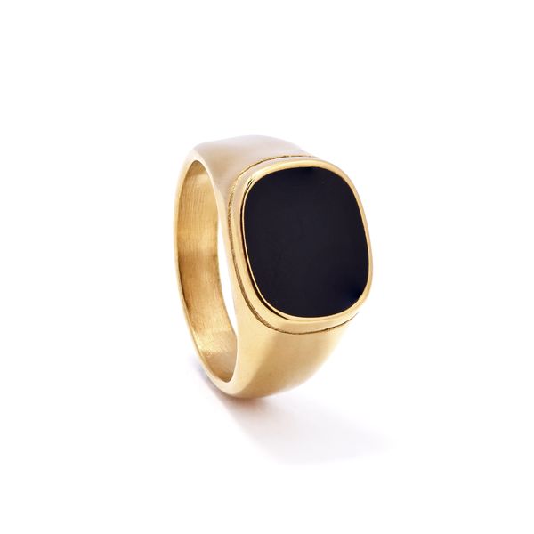 Androgyny Stainless Steel Black Enamel Signet Ring
