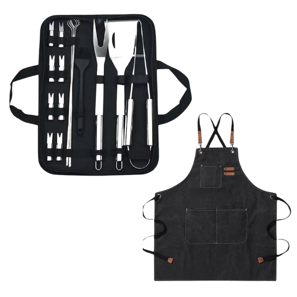 16-Piece Stainless Steel Braai Tool Set with Cross Back Apron