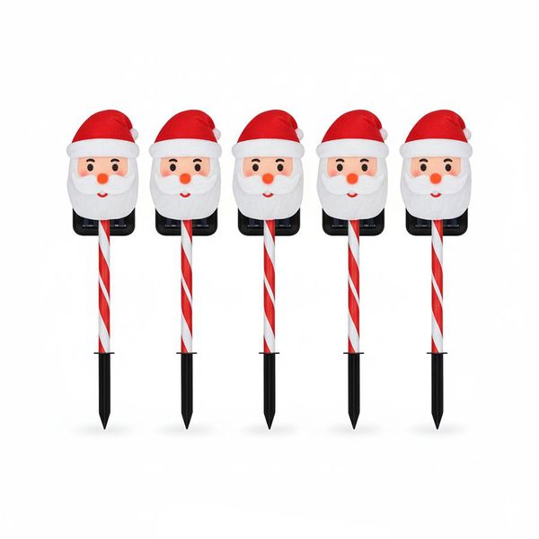 Santa Solar Pathway Lights - Set of 5 Festive Garden Decor