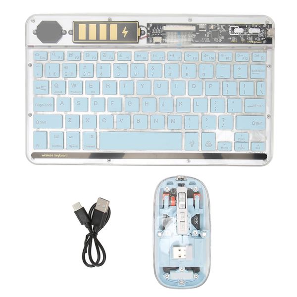 Transparent Keyboard &amp; Mouse 3 Mode, Backlit, Blue
