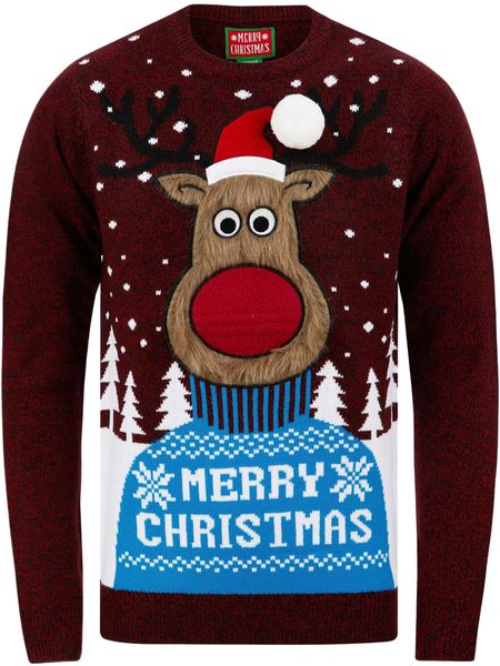 Men's Deer Christmas Jumper in Christmas Red