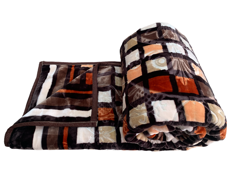Azaz High Quality Reversible Heavy Blanket Dark Brown with Multi Square 6kg