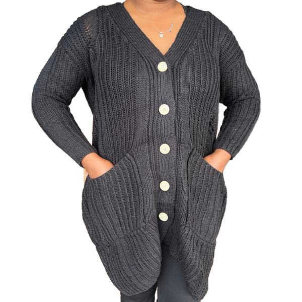 Knitwear Drop Shoulder Button Front Cardigan-Torn
