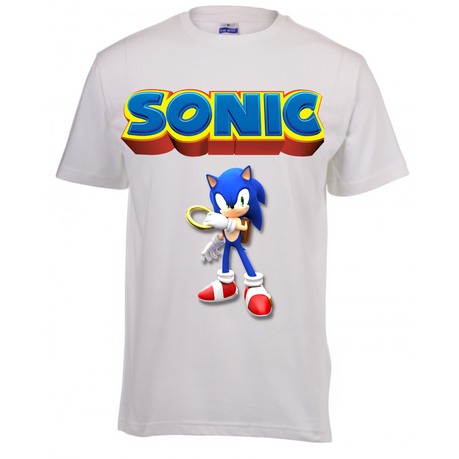 Boys White Cartoon Cotton Regular Short Sleeve Crew Neck T-shirt - Sonic