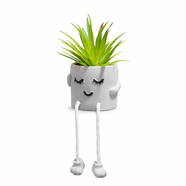 Decorative Desktop Plant Pot with Character Face - Grey