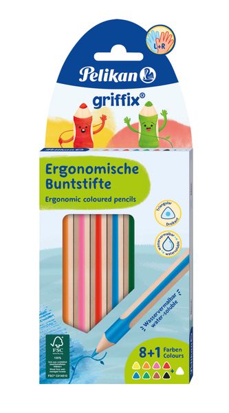 Pelikan GRIFFIX Ergonomic Water-soluble Coloured Pencils with 9 colours