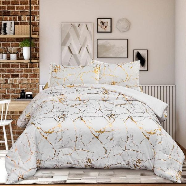 King Size White Modern Marble Pattern Duvet Cover Set With Pillow Cases