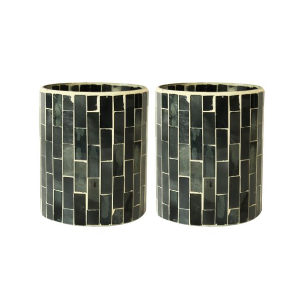 2 Piece Light Green Mosaic Votive Tealight Holder - 10.4x10.4x12.5cm