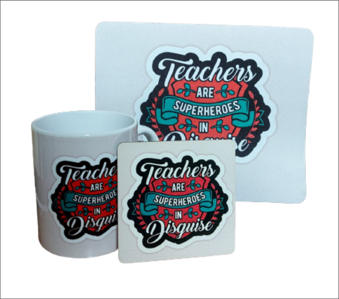 Teachers are super heroes Combo mouse pad, mug &amp; coaster