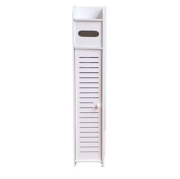 Slim White Toilet Paper Holder Cabinet - Multi-Layer Bathroom Storage Rack