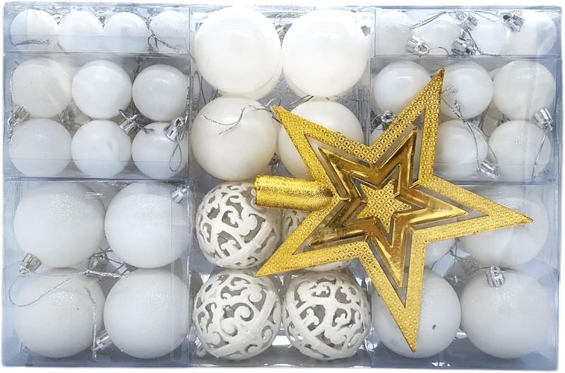 White 100 Pc Shatterproof Bauble With Gold Star