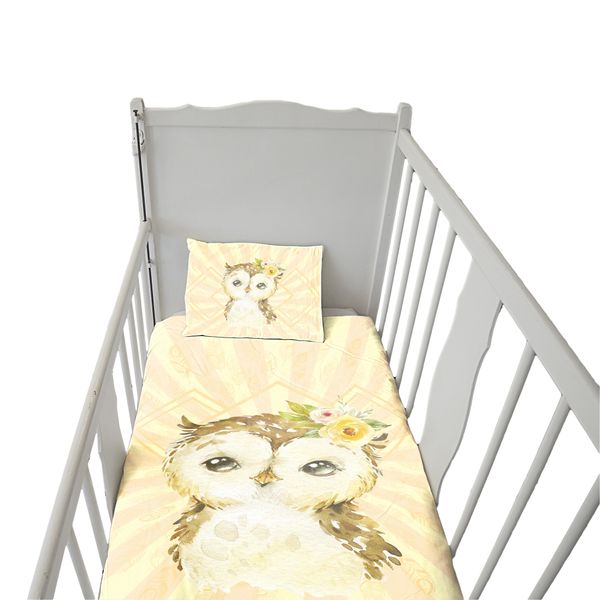 Yellow Baby Owl Cot Duvet Set