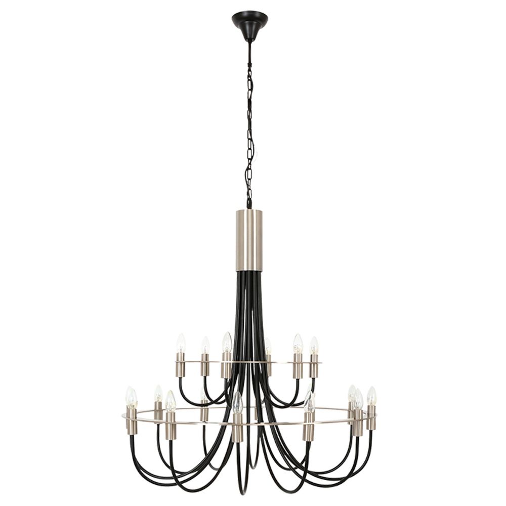 Zebbies Lighting Juliet 18lt Satin Nickel and Black Chandelier