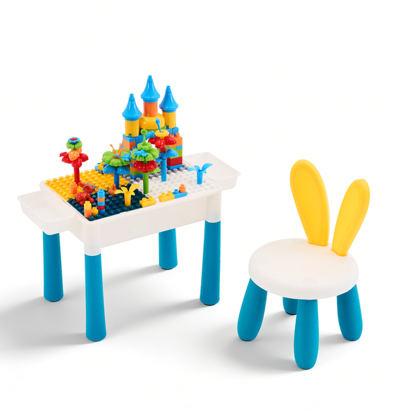 Block Toys Block Table,Building Blocks Table Chair Set for Age 3+