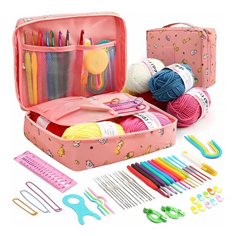 Crochet Kit 58 Pcs Crochet Kits for Beginners Starter Knitting Needle Set Image