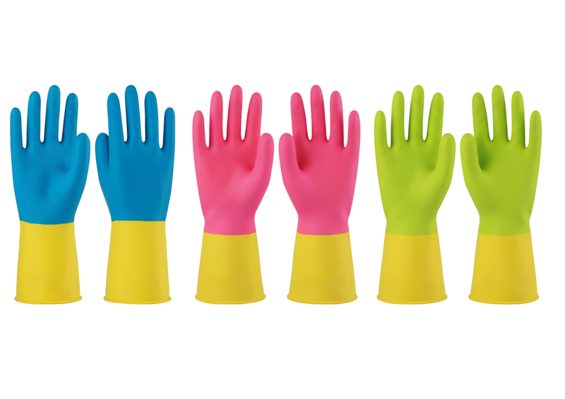 3 Pack Bicolor Reusable Rubber Cleaning Gloves Long Cuff Kitchen Home Garden