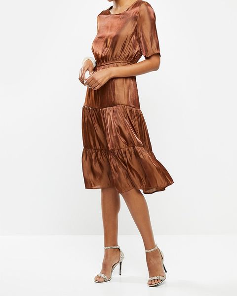Women's Edit Satin Tiered Midi Dress - Bronze