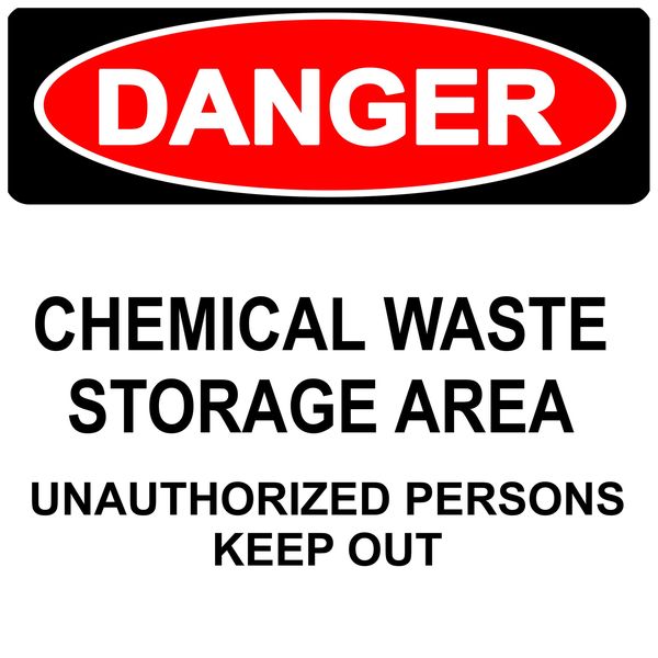 Danger Chemical waste storage area 19x19cm sign - 2 Pack