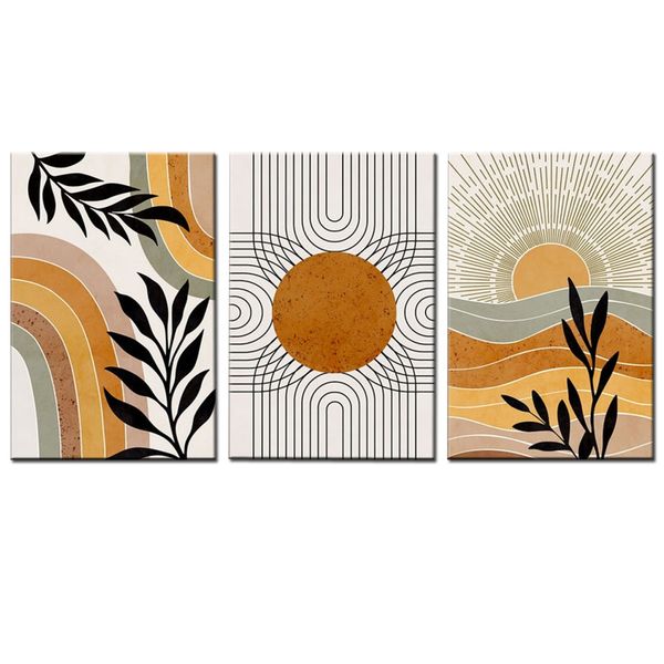 Canvas-Art-3 Pieces Geometric Boho Sun Abstract Wall Art