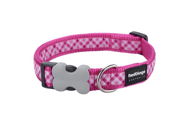 Red Dingo Design Collar - Gingham Hot Pink - Pink XS