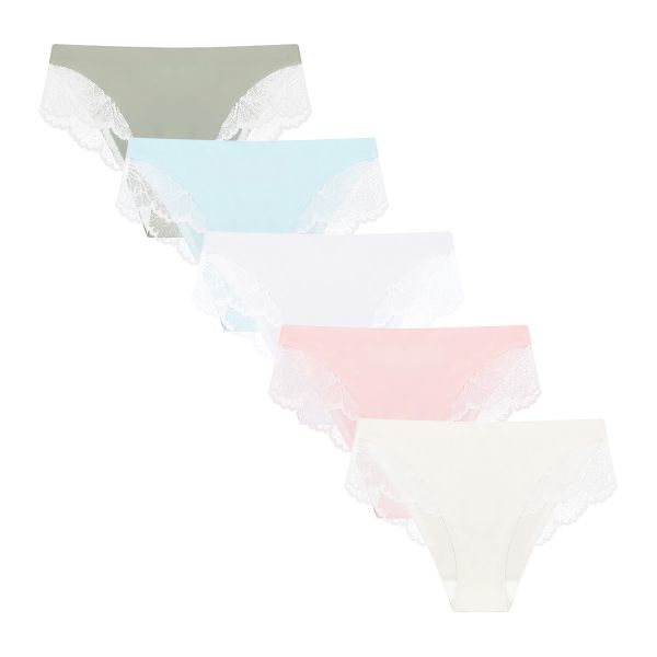 Women's Seamless Lace Brazilian Panties 5-Pack - High Leg Bikini Underwear