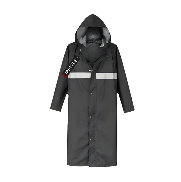 Men Raincoat with Hat Shiny Reflective Strip Long Coat Outdoor Rain Suit