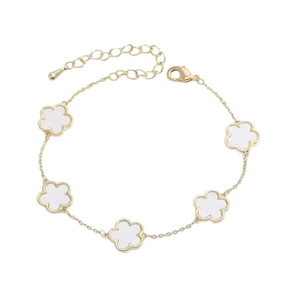 Flower Designed Charm Bracelet - White