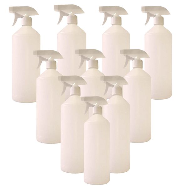 10 x White 1Litre Empty Refillable Trigger Spray Detergent/Sanitizer Bottle