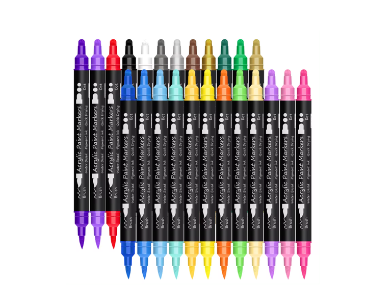 24 Dual Tip Acrylic Paint Marker Pens Brush &amp; Dot Tip Arts Craft -2 pack