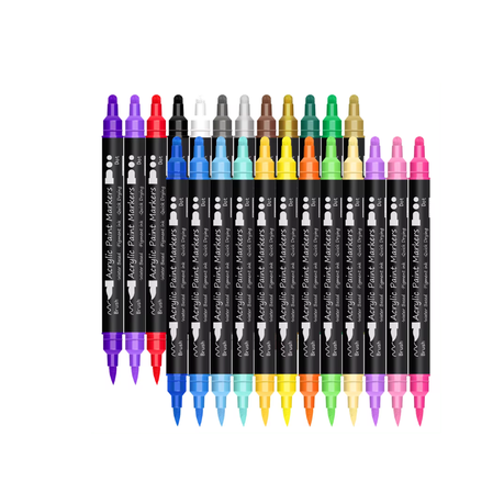 24 Dual Tip Acrylic Paint Marker Pens Brush & Dot Tip Arts Craft Scrapbook Image