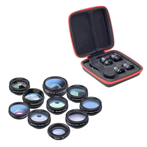 Apexel APL-DG10 10 in 1 Phone Camera Lens Kit Fisheye Wide Angle Macro