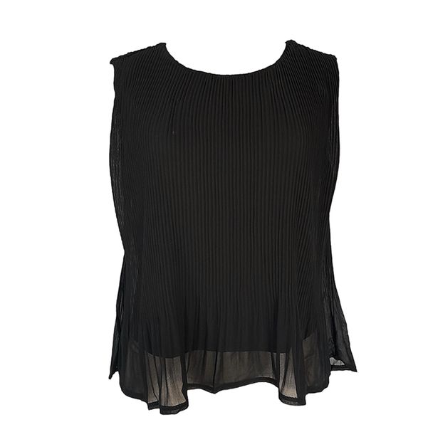 Black Ribbed Blouse - Sleeveless Sheer