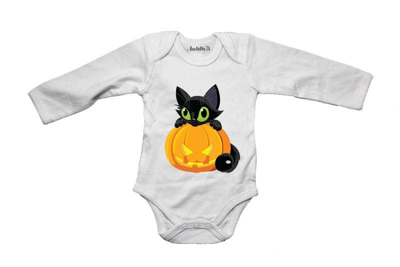 Black Cat - Halloween - Long Sleeve - Baby Grow