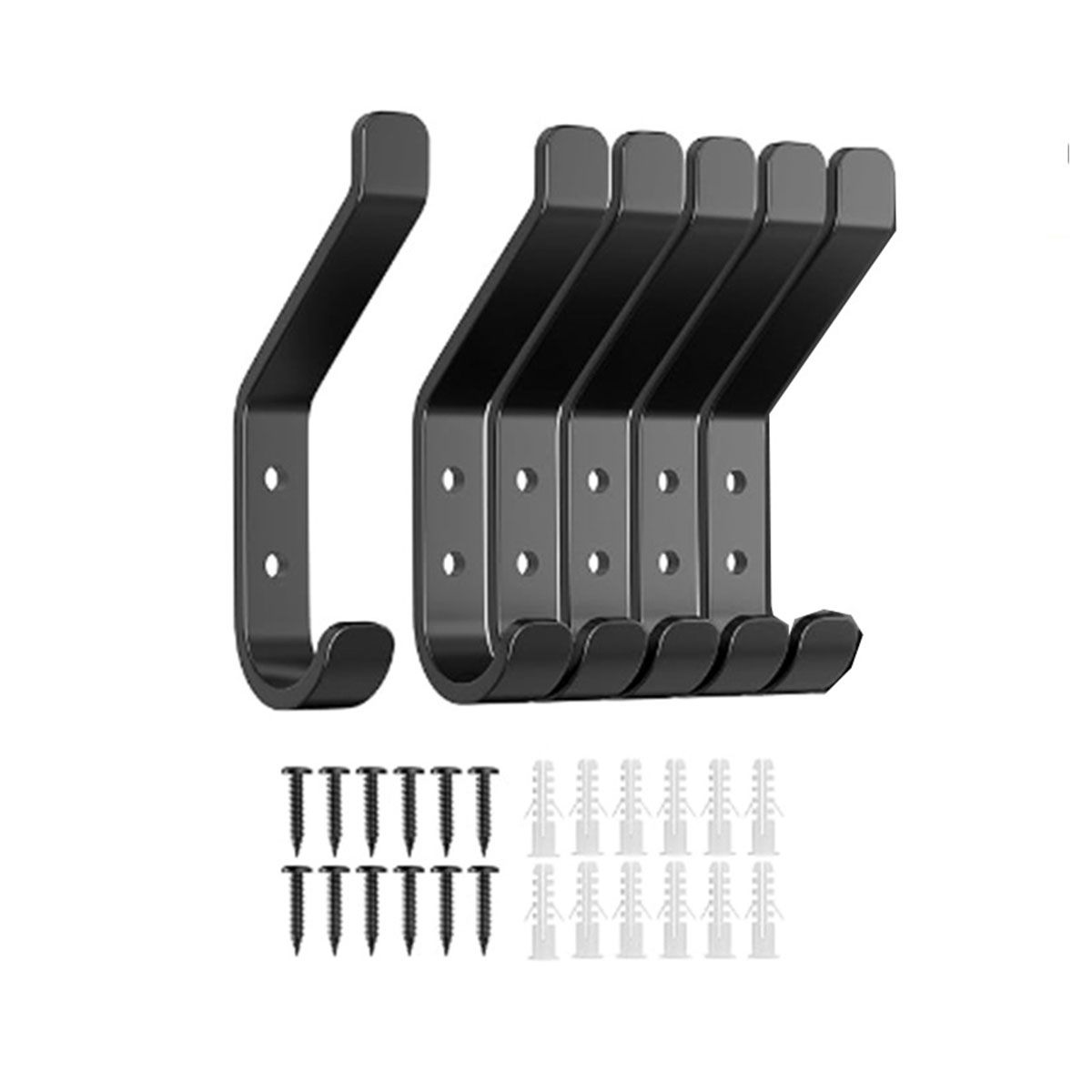 6-Pack Coat Hook for Hanging 20LB Stainless Wall Hooks Wall-mounted Black