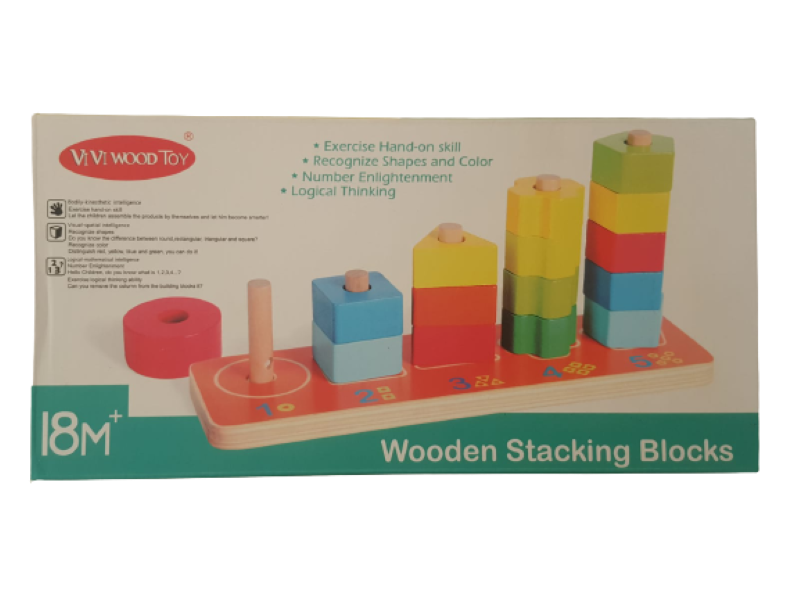 5 Column Multi-Coloured Wooden Stacking Blocks