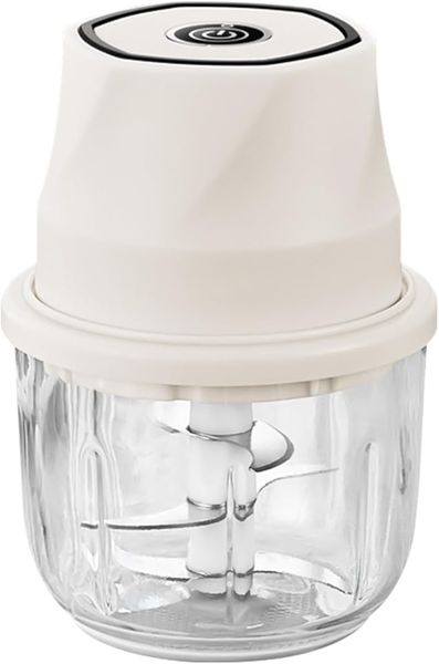 Portable Electric Garlic Chopper, USB Rechargeable, White, Compact