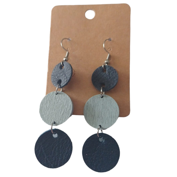 Stainless Steel, Wooden &amp; Leather Earrings - Blue hanging