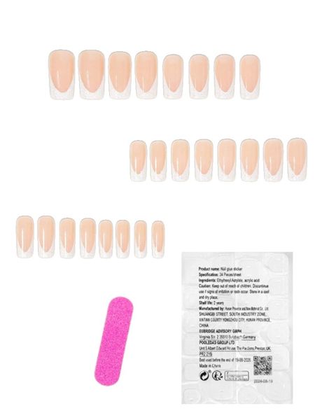 24 Piece - Glitter French Tip Coffin Press-On Nails - Pink