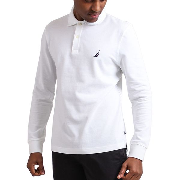 Nautica-K03150 L/S Cotton Pique Polo-Bright White