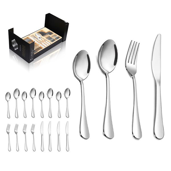 24 Piece Knife Fork Spoon Sets Mirror Finished Stainless Steel Cutlery Sets