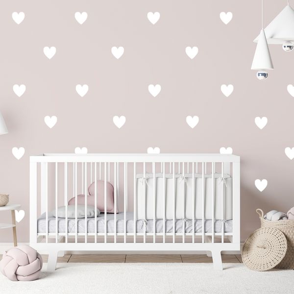 Glossy White Vinyl Peel and Stick 6cm Heart decals Wall Art - set of 36