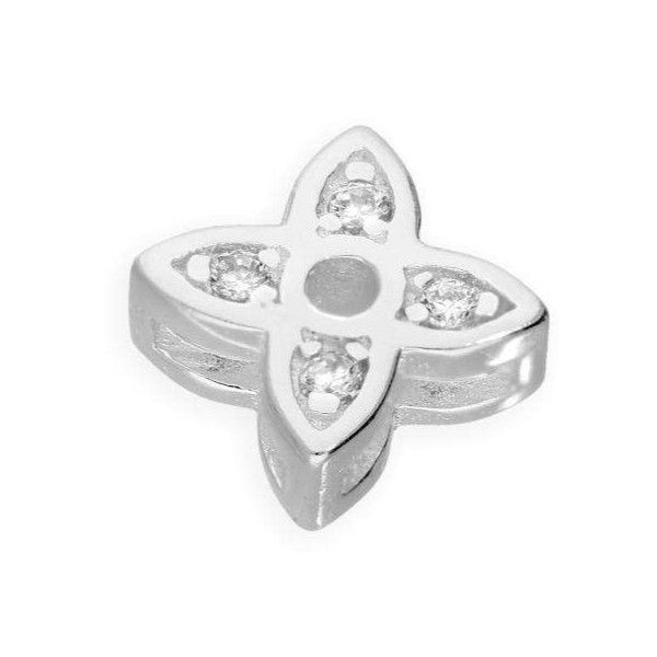Sterling Silver &amp; Clear CZ Crystal Floating Flower Charm