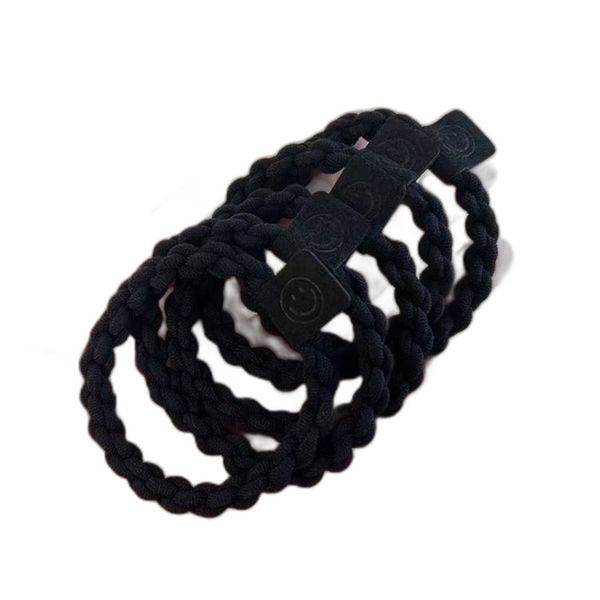 Milk Brown Twist Hair Rope with Smiley Face Leather Label