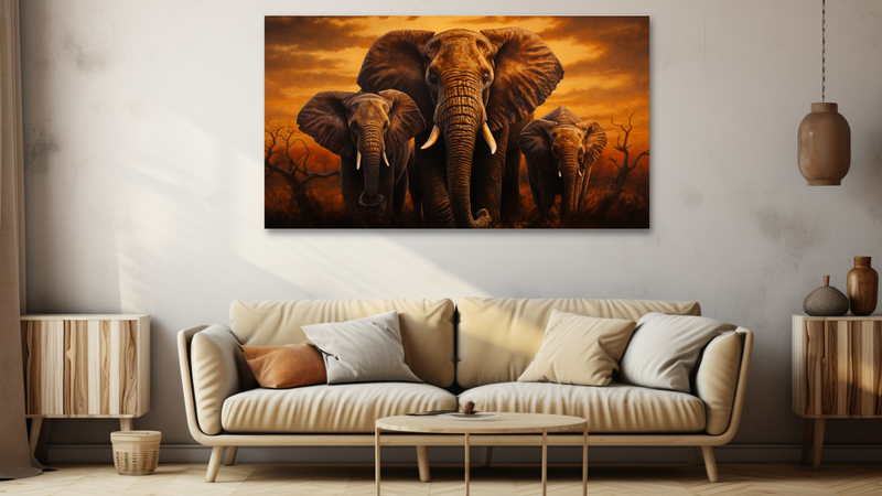 Canvas Wall Art - Golden Guardians Three Elephants - HD0127