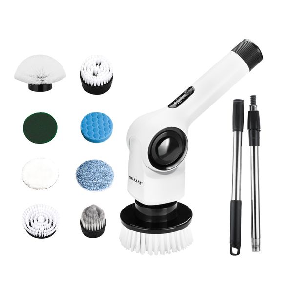 Telescopic Electric Spin Scrubber Bathroom &amp; Floor Cleaner 8 Brush Heads