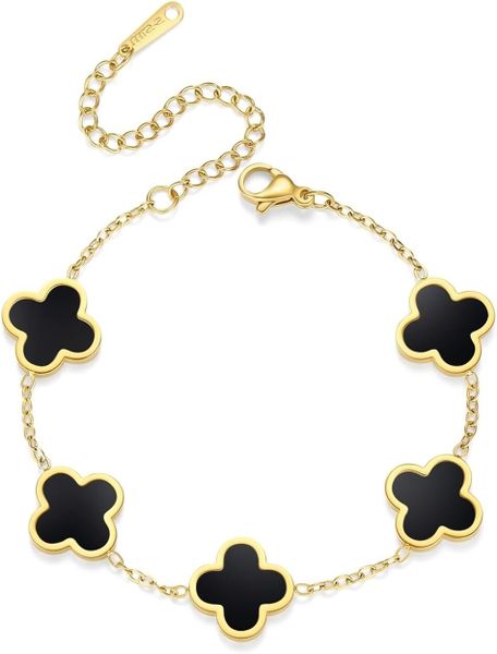 18k Plated 4 Leaf Clover Bracelet Gold Silver Black White Red Cute Lucky