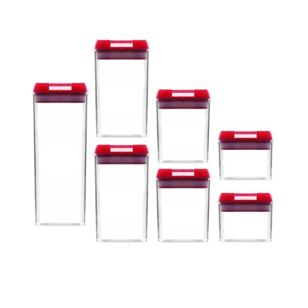 Set Of 7 Air-Tight Sealed Stackable Food Storage Organizer Container - Red