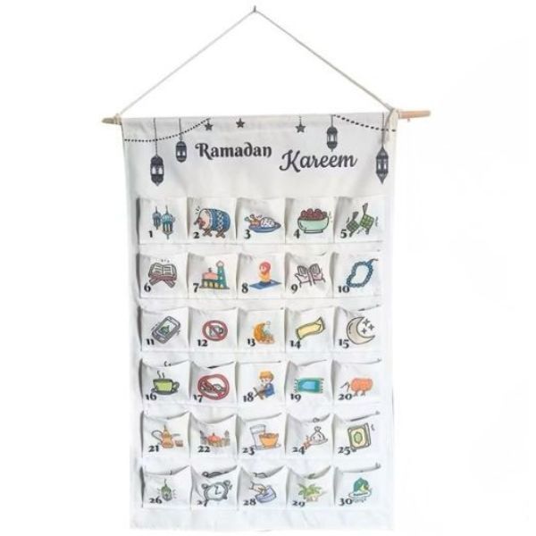 Ramadaan 30-Pocket Canvas Advent Calendar with Daily Gift Storage Bag