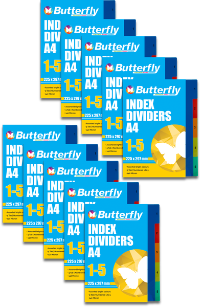 Plastic File Dividers - A4 140 m - 5 Tab (1-5) X10